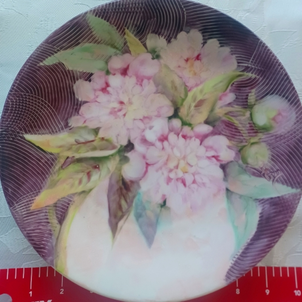 LIMOGES FRANCE 10"VINTAGE HAND PAINTED PLATE PEONIES